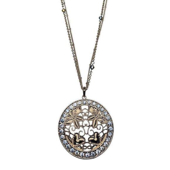 C1946 Icy Valentine Heart Flower Pendant Gold Layered Chain Necklace 35" Love - Picture 6 of 12